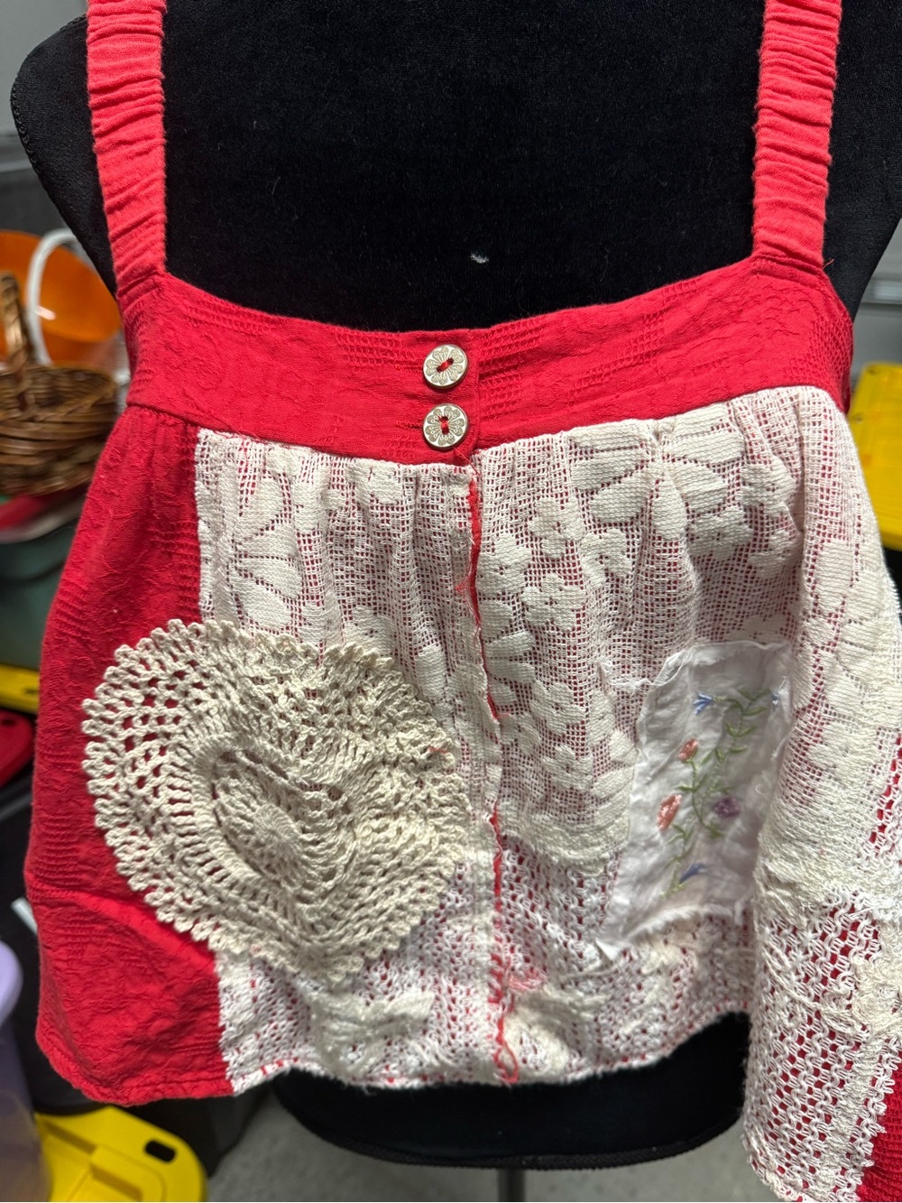 POL Red and Cream Lace-Panel top